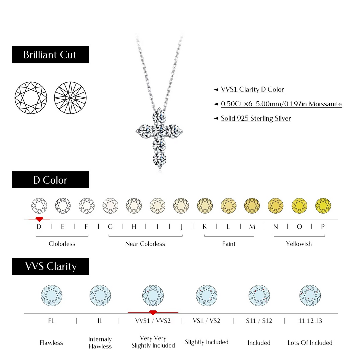 Sterling Sliver Luxury Elegant Cross Pendant Necklaces